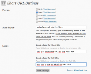 The Settings Page of the Short URL Plugin for WordPress (released with version 1.0)